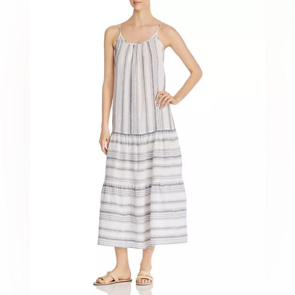 NWT beachlunchlounge linen blend striped maxi dress in khaki. Size Medium - Picture 3 of 6